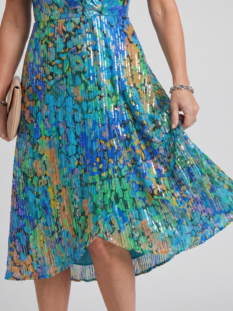 Daldra | Flutter Sleeve Gathered Waist Floral Print Midi Dress