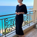 Saffwynne | Draped Neckline Fitted Skirt Midi Dress
