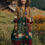 Fiodra | Embroidered Panel Long Sleeve Midi Dress