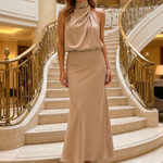 Taliana | Sleeveless Draped Neck Midi Dress