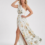 Dahina | Floral Print One Shoulder Belted Maxi Dress