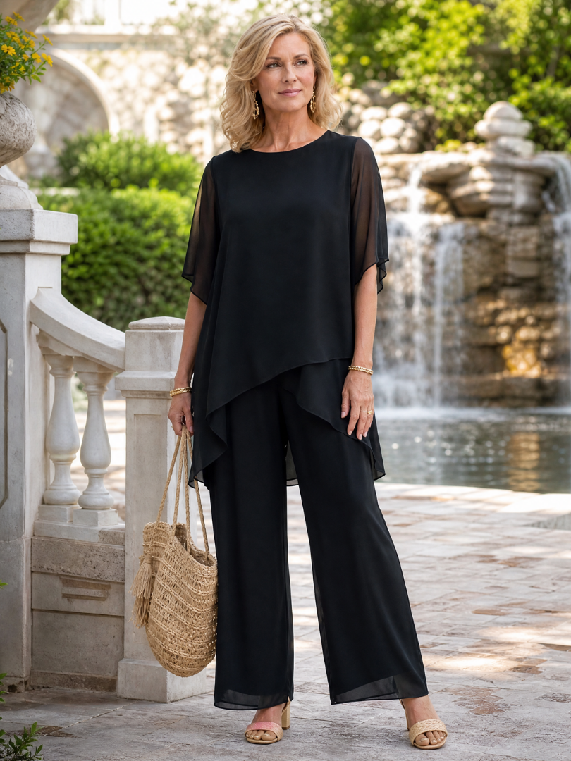 Surisette | Layered Chiffon Two Piece Pant Set