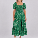 Serrina | Floral Smocked Square Neck Midi Dress