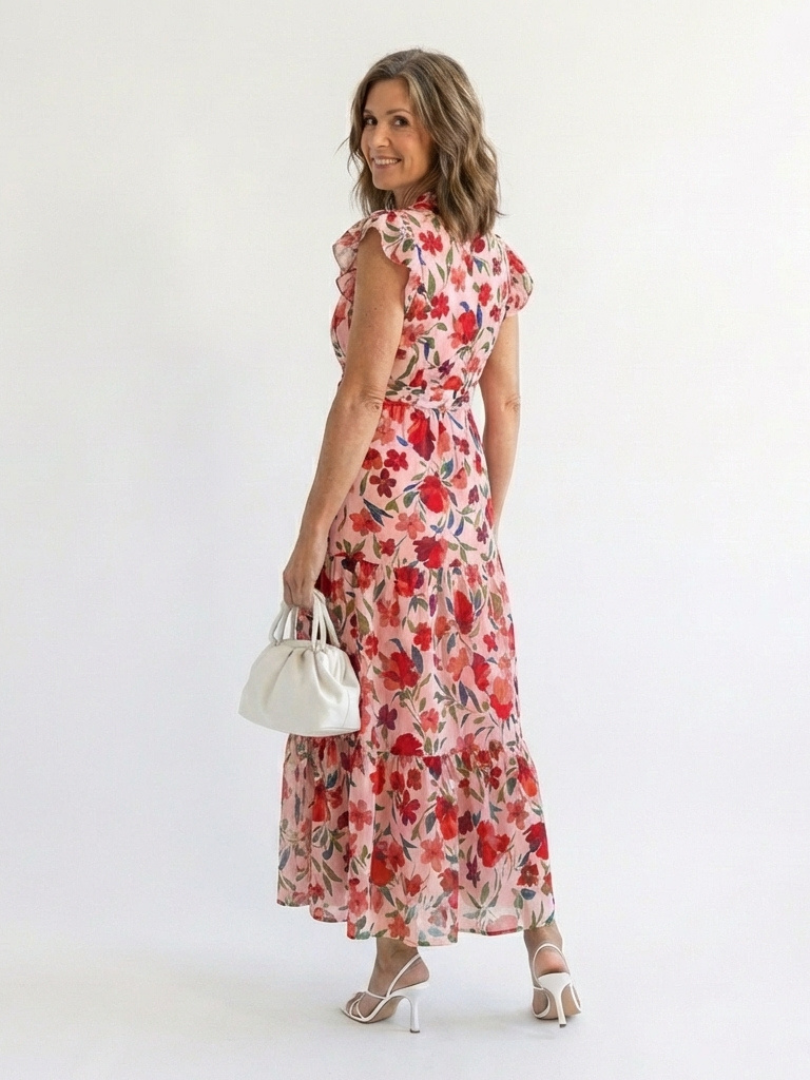 Corlette | Floral V-Neck Tiered Midi Dress