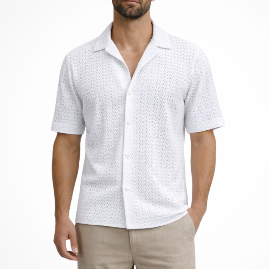 Solano | Men Short Sleeve Open Collar Chevron Textured Summer Shirt
