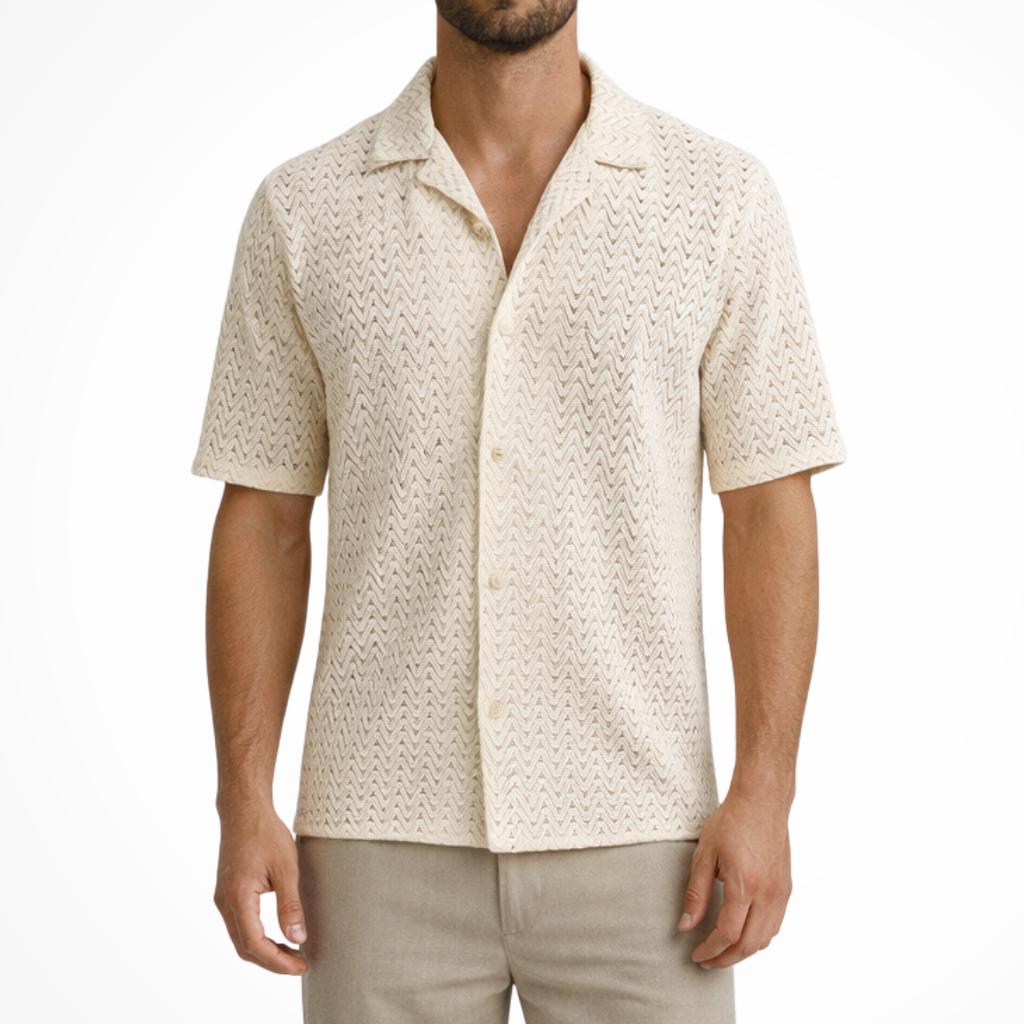 Solano | Men Short Sleeve Open Collar Chevron Textured Summer Shirt