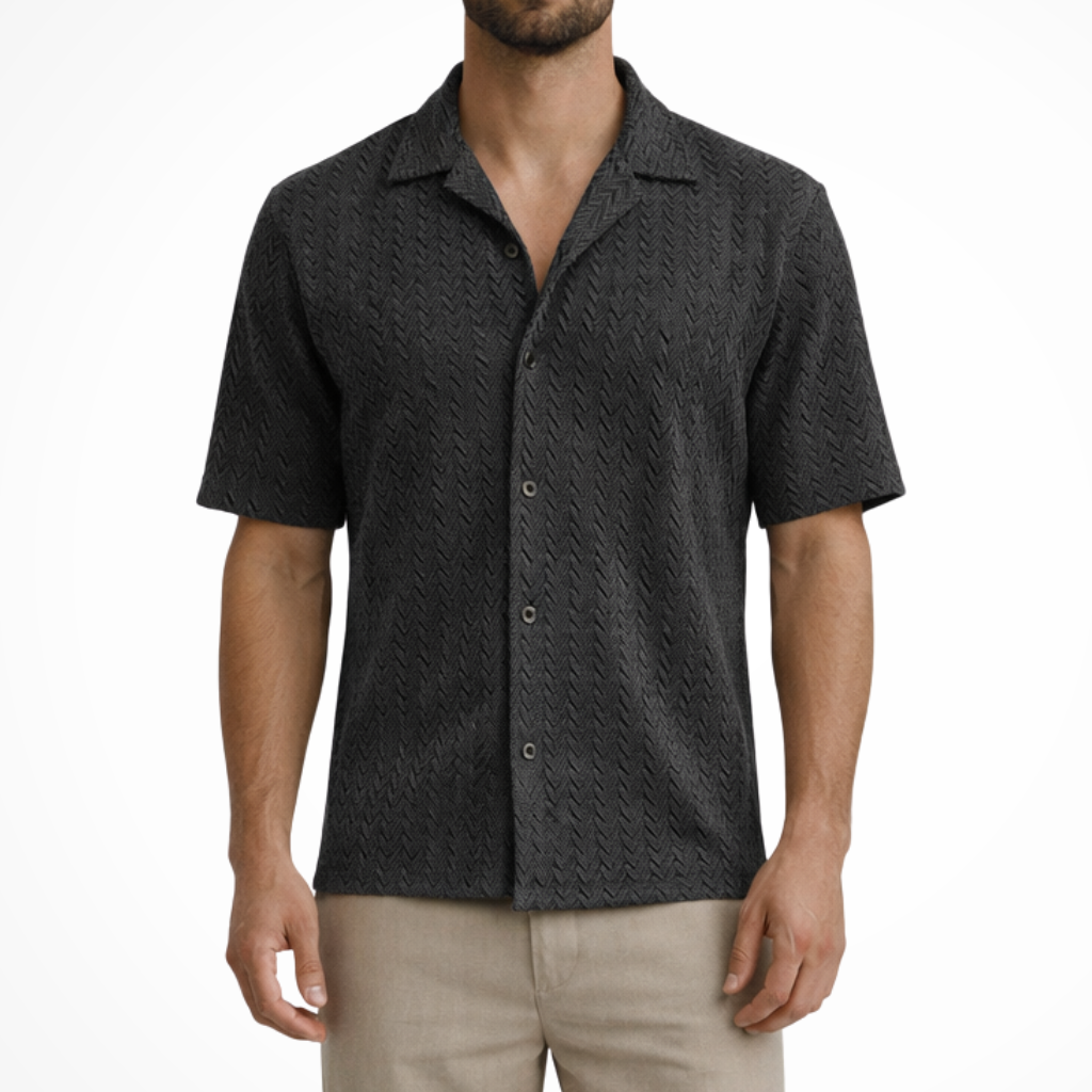 Solano | Men Short Sleeve Open Collar Chevron Textured Summer Shirt
