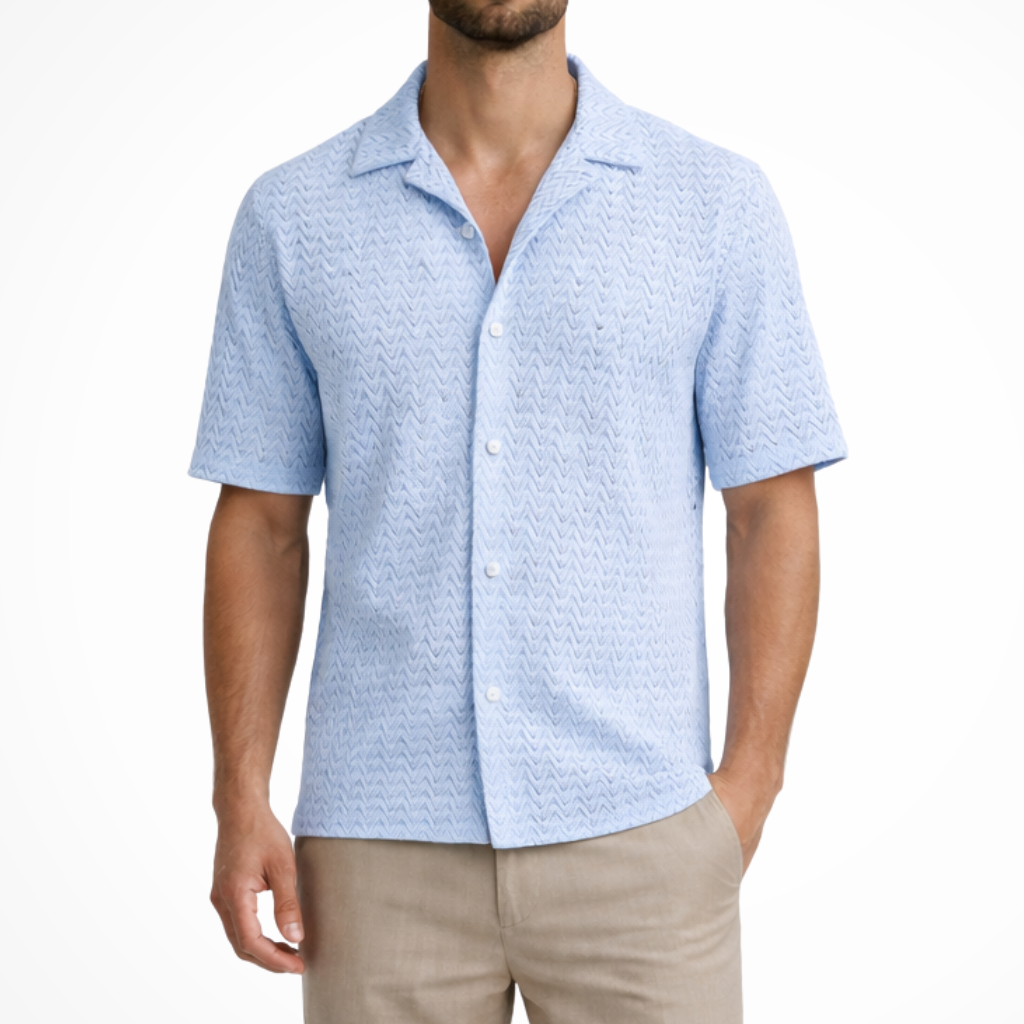 Solano | Men Short Sleeve Open Collar Chevron Textured Summer Shirt