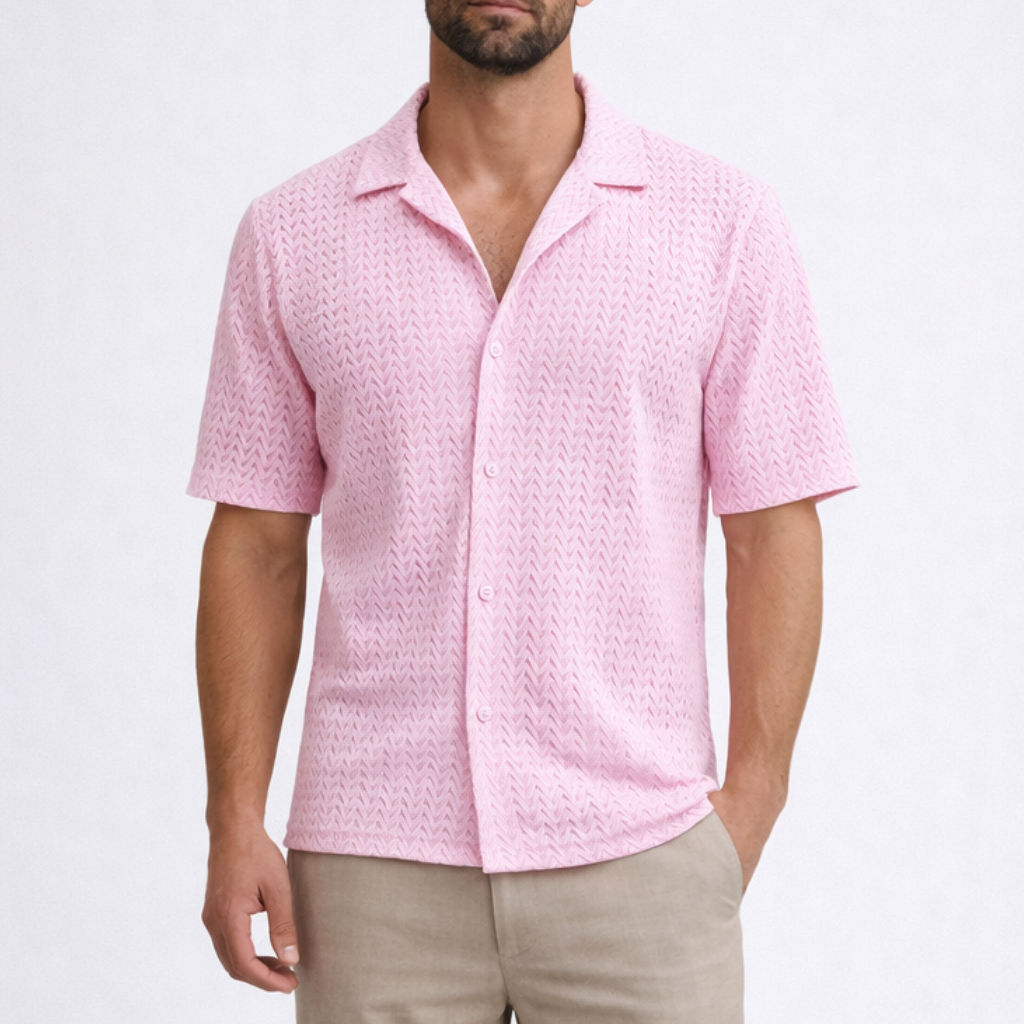Solano | Men Short Sleeve Open Collar Chevron Textured Summer Shirt