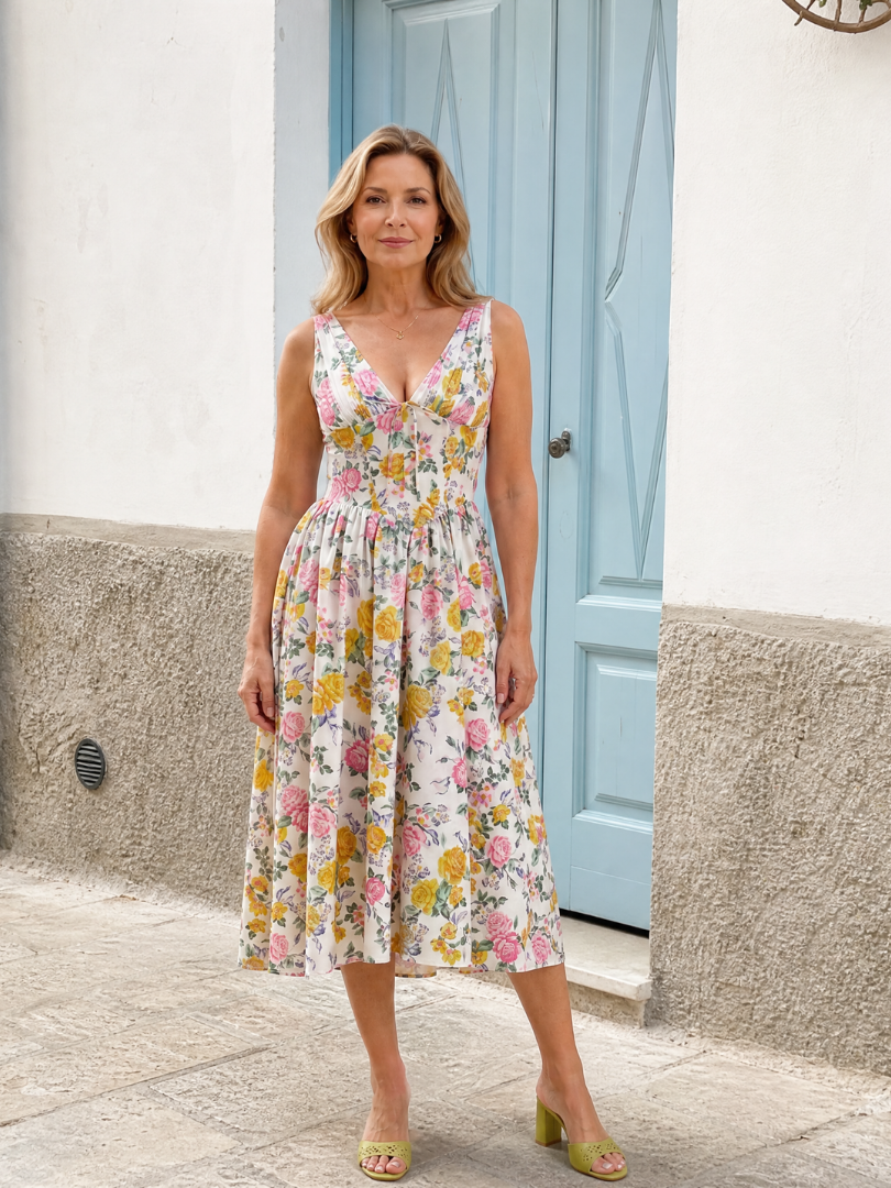 Dalrose | Sleeveless Floral V Neck Midi Dress