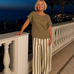 Magdara | Linen Blend Top And Striped Wide Leg Pants Set
