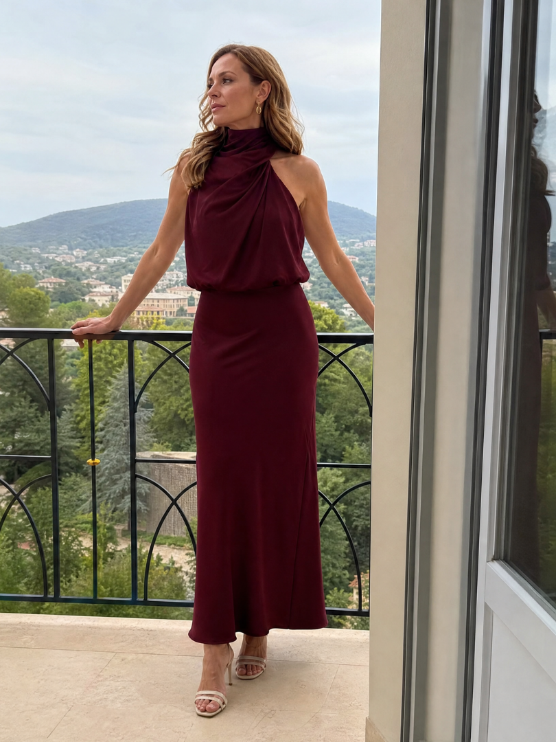 Taliana | Sleeveless Draped Neck Midi Dress