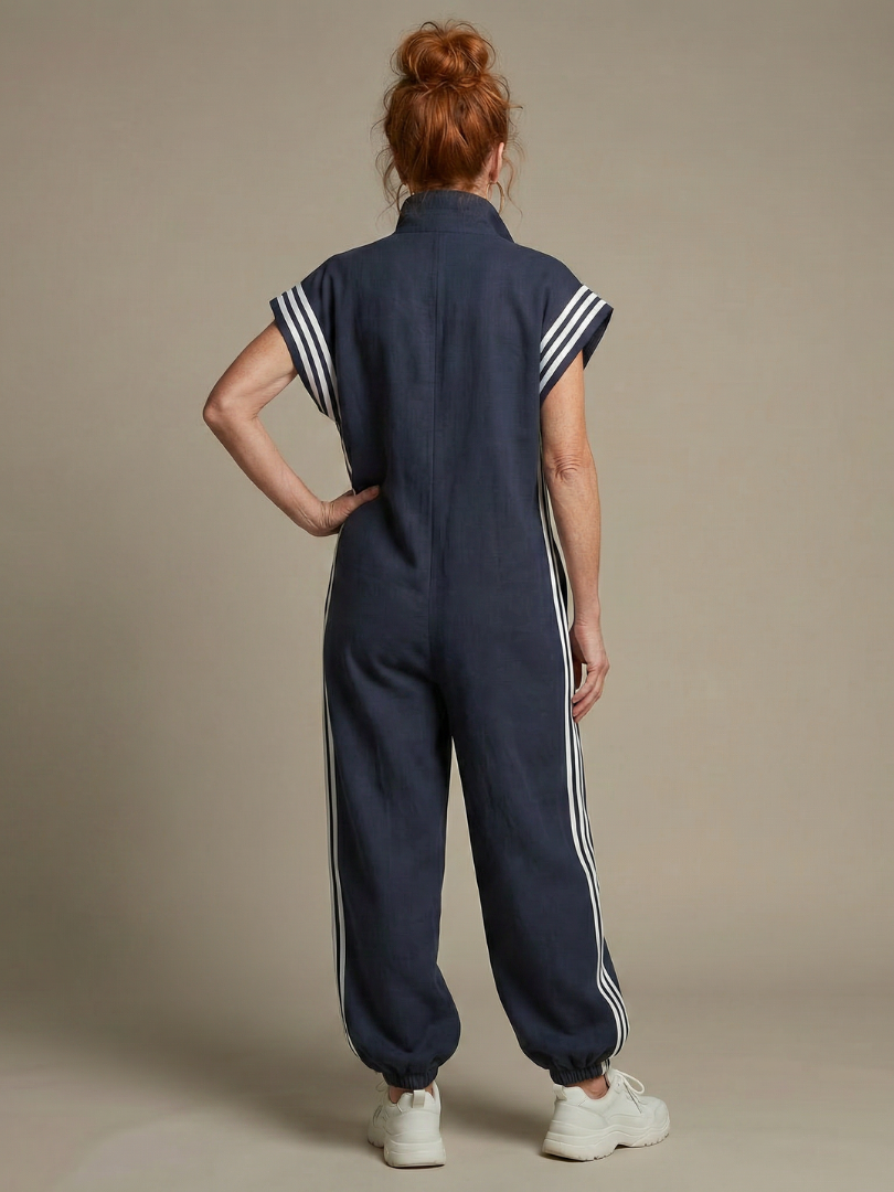 Mirania | Zip Front Stripe Panel Jumpsuit