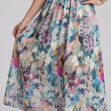 Larette | Puff Sleeve V Neck Abstract Print Midi Dress