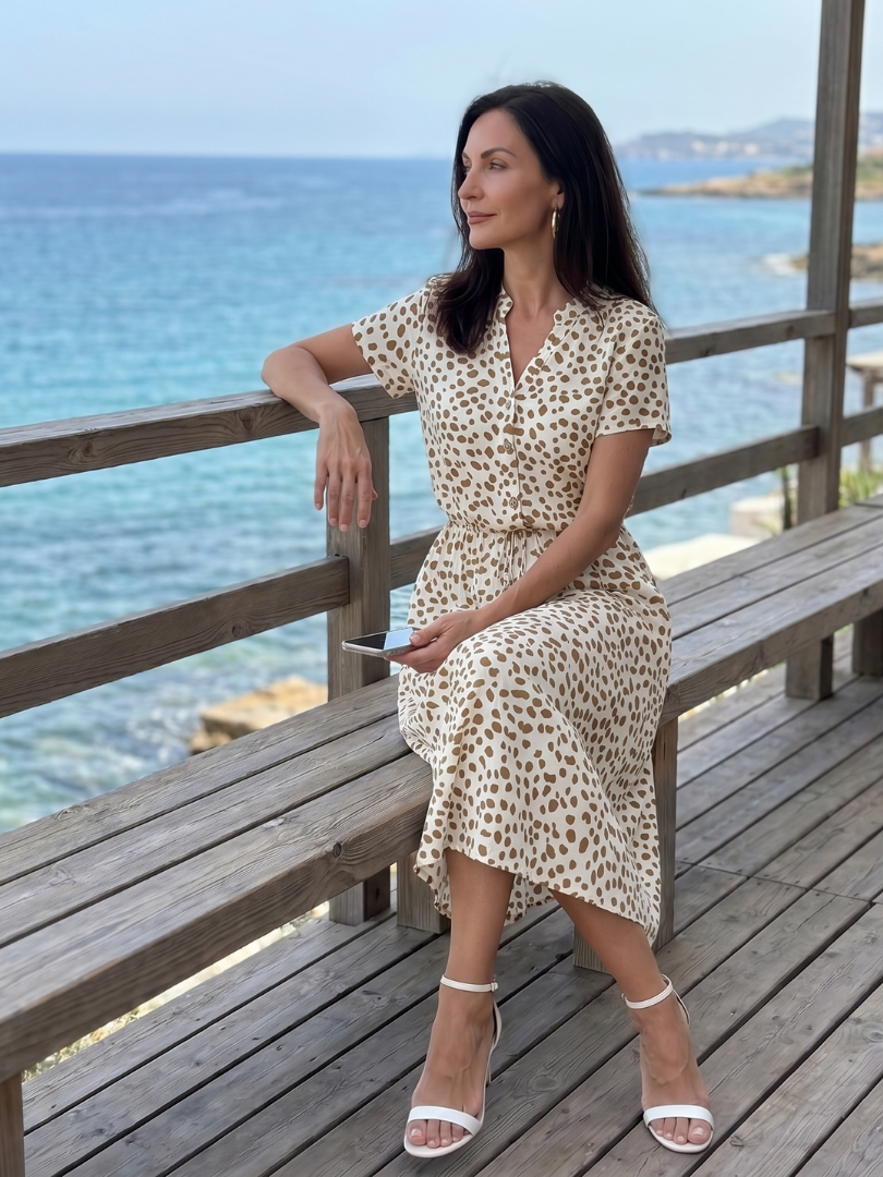 Milrin | Printed Button Front Belted Midi Dress