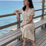 Milrin | Printed Button Front Belted Midi Dress