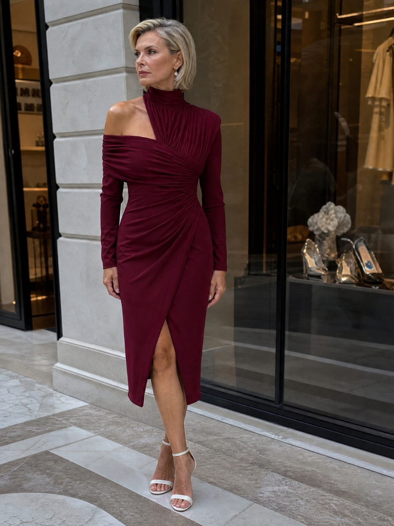 Vesrin | One Shoulder Draped Midi Dress