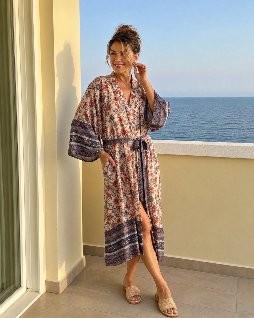 Fiossa | Floral Satin Wrap Lounge Robe
