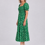 Serrina | Floral Smocked Square Neck Midi Dress