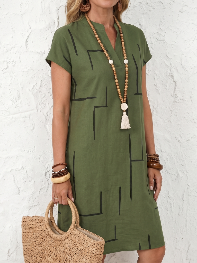 Noralia | Short Sleeve Abstract Print Knee Length Dress