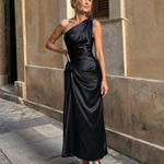 Celna | One Shoulder Draped Satin Midi Dress
