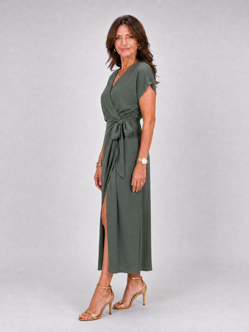 Romilia | Short Sleeve Wrap Tie Midi Dress