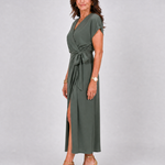 Romilia | Short Sleeve Wrap Tie Midi Dress