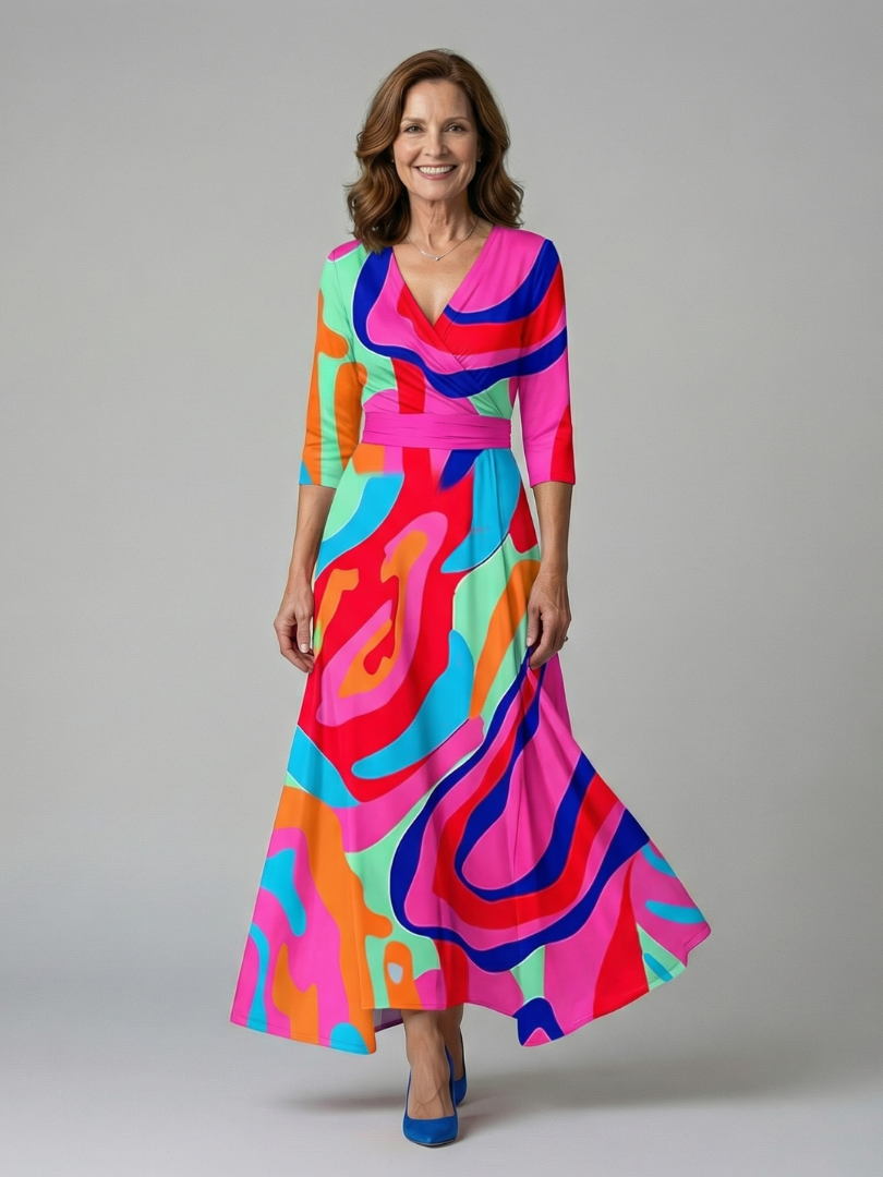 Liasette | Cross Wrap Neck Midi Dress