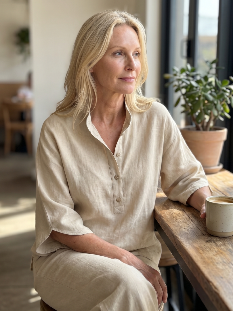 Frebeth | Button Front Relaxed Tunic Trouser Set