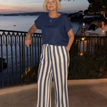 Magdara | Linen Blend Top And Striped Wide Leg Pants Set