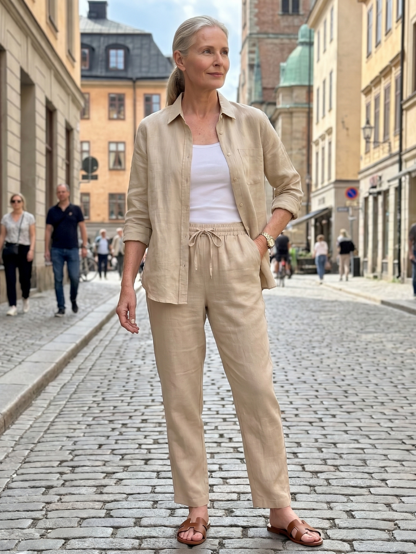 Elisette | Long Sleeve Shirt Tapered Pants Set