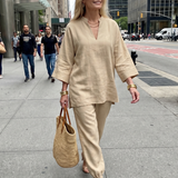Perrina | V Neck Tunic Gathered Trouser Set