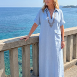 Kalthea | Short Sleeve V Neck  Embroidered Detail Midi Dress