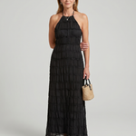 Vesette | Textured Fringe Fitted Silhouette Maxi Dress