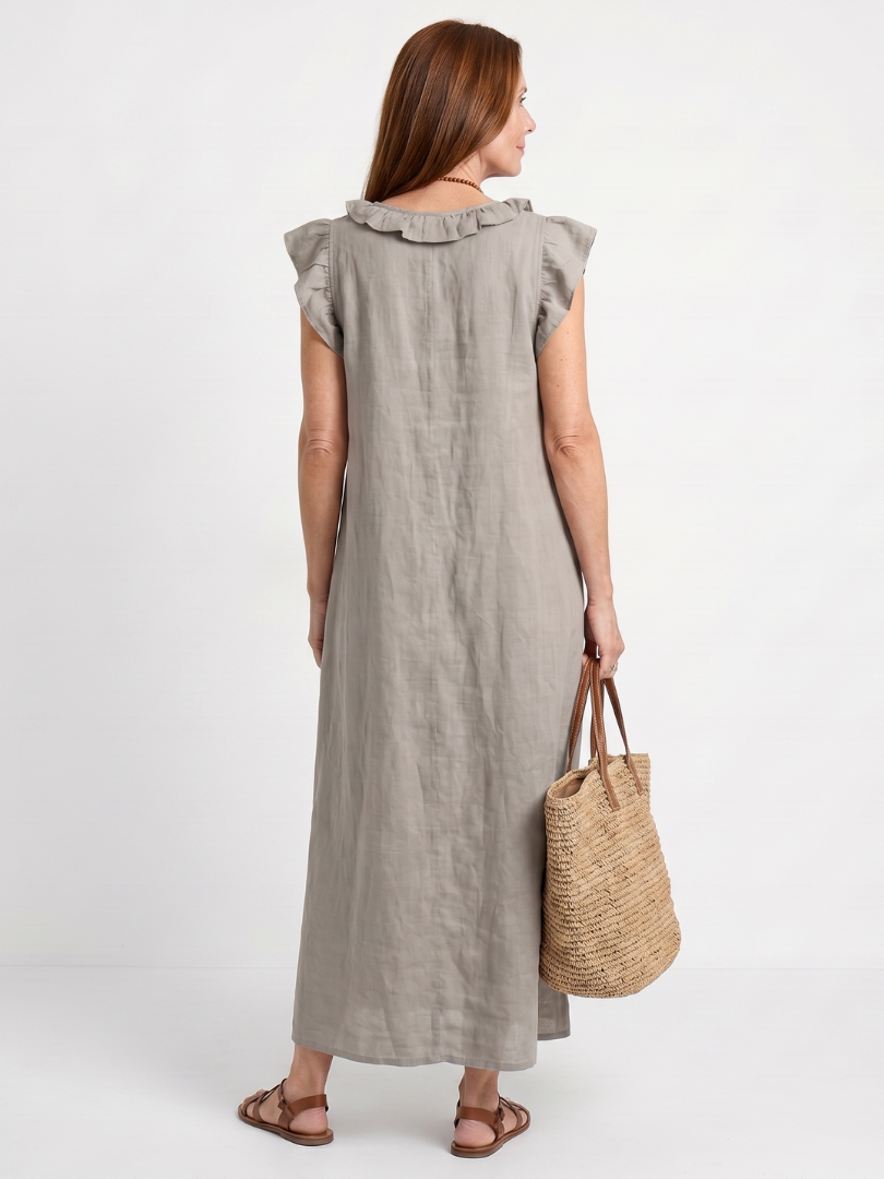 Briabeth | Ruffle Trim Sleeveless Neck Midi Dress