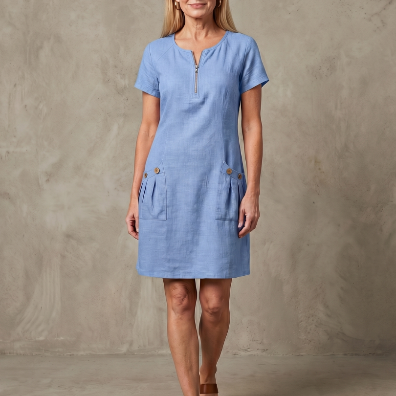 Callabelle | Zip Neck Pocket Detail Knee Length Dress
