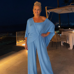 Nevsia | Draped Off Shoulder Top And Wide Leg Pants Set