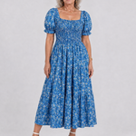 Serrina | Floral Smocked Square Neck Midi Dress