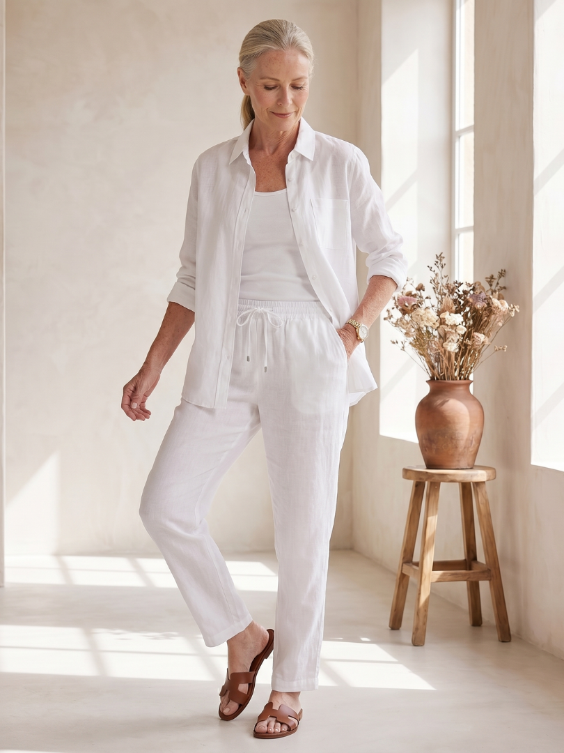 Elisette | Long Sleeve Shirt Tapered Pants Set