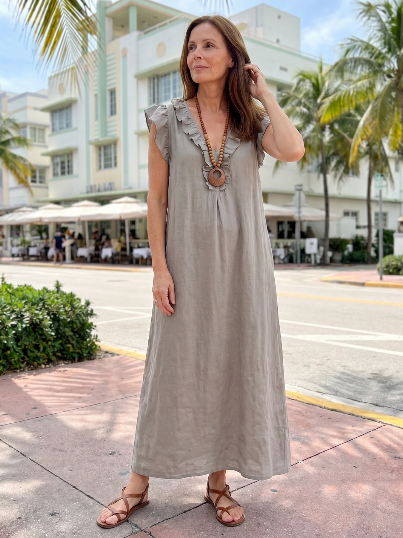 Briabeth | Ruffle Trim Sleeveless Neck Midi Dress