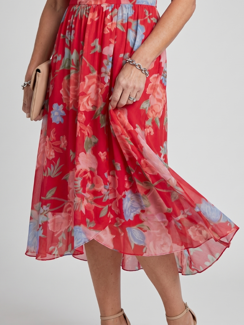 Daldra | Flutter Sleeve Gathered Waist Floral Print Midi Dress