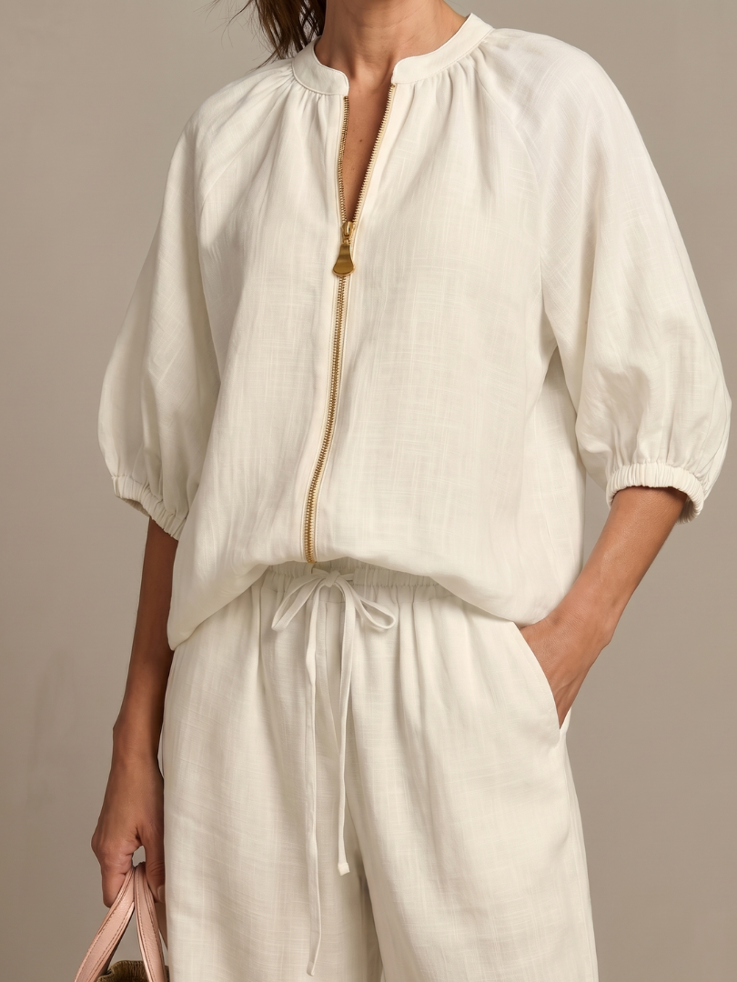 Halrin | Zip Front Blouson Top Wide Leg Set