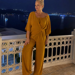 Nevsia | Draped Off Shoulder Top And Wide Leg Pants Set