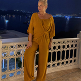 Nevsia | Draped Off Shoulder Top And Wide Leg Pants Set