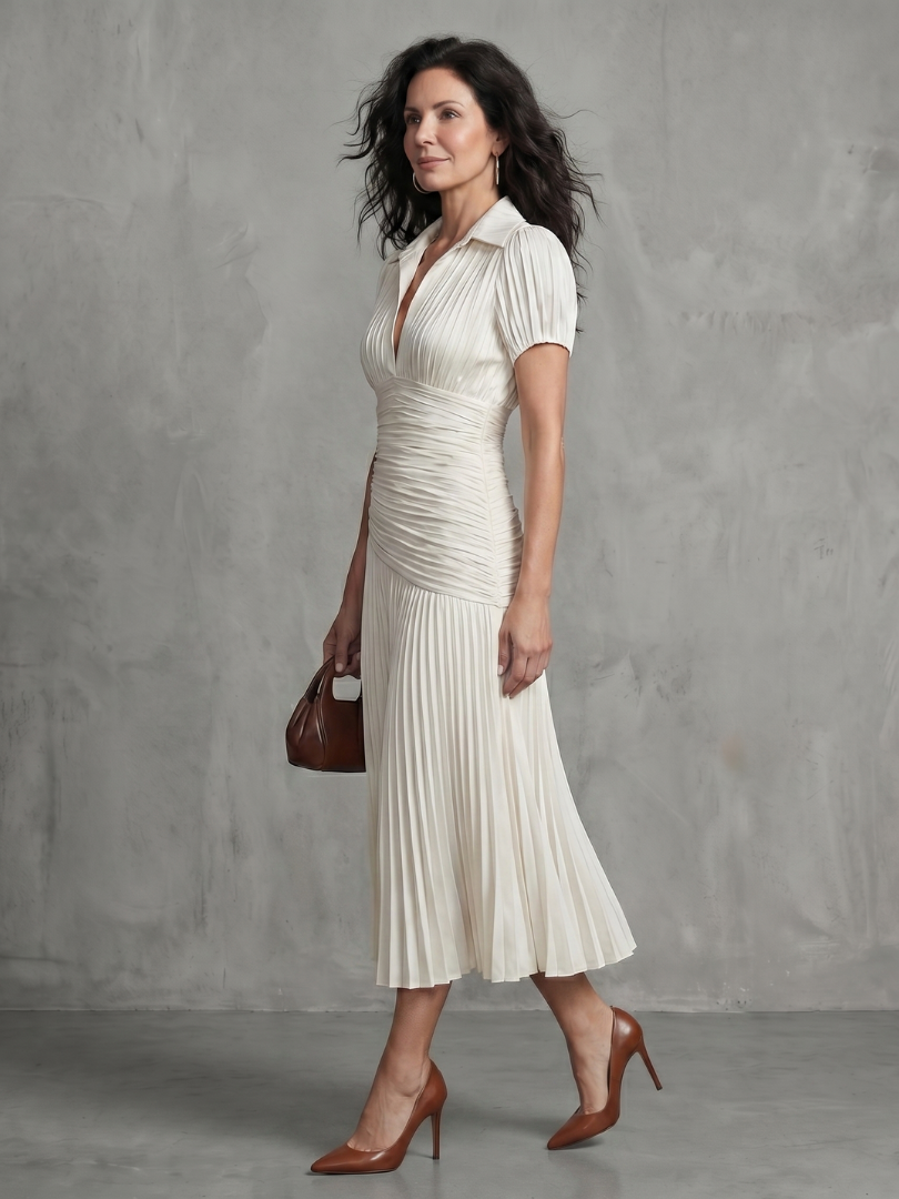 Mirna | Pleated Waistline Stripe Midi Dress