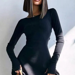 Romy | Women Long Sleeve Ribbed Bodycon Scallop Hem Mini Dress