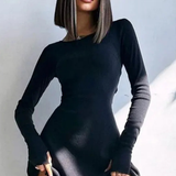 Romy | Women Long Sleeve Ribbed Bodycon Scallop Hem Mini Dress