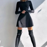 Romy | Women Long Sleeve Ribbed Bodycon Scallop Hem Mini Dress
