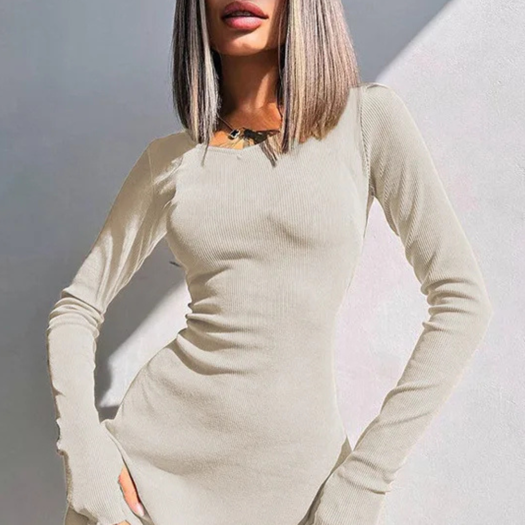 Romy | Women Long Sleeve Ribbed Bodycon Scallop Hem Mini Dress