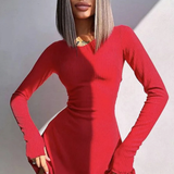 Romy | Women Long Sleeve Ribbed Bodycon Scallop Hem Mini Dress